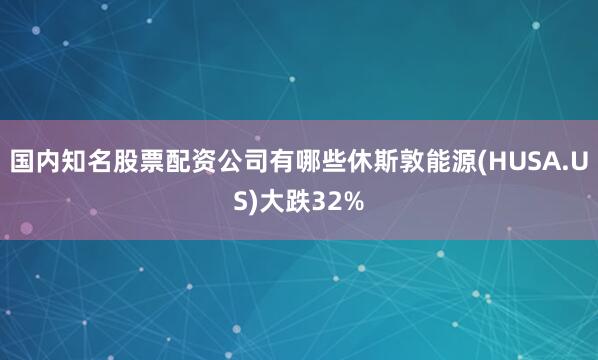 国内知名股票配资公司有哪些休斯敦能源(HUSA.US)大跌32%